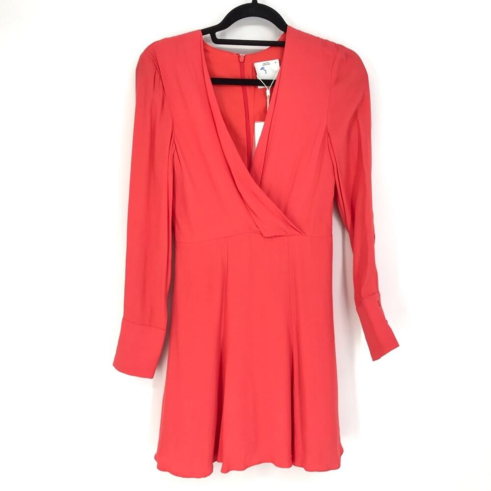C/Meo Collective XS Long Sleeve Surplice Neck Hold Tight Mini Dress Coral Red